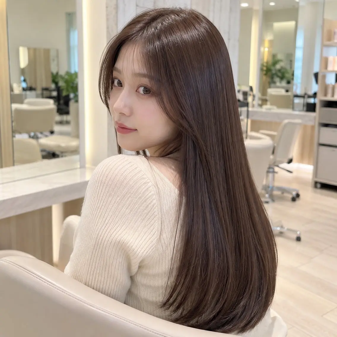 ロング カラー パーマ ロング ストレートパーマ 顔周りレイヤー/透明 感カラー/難波雄雅のヘアスタイル