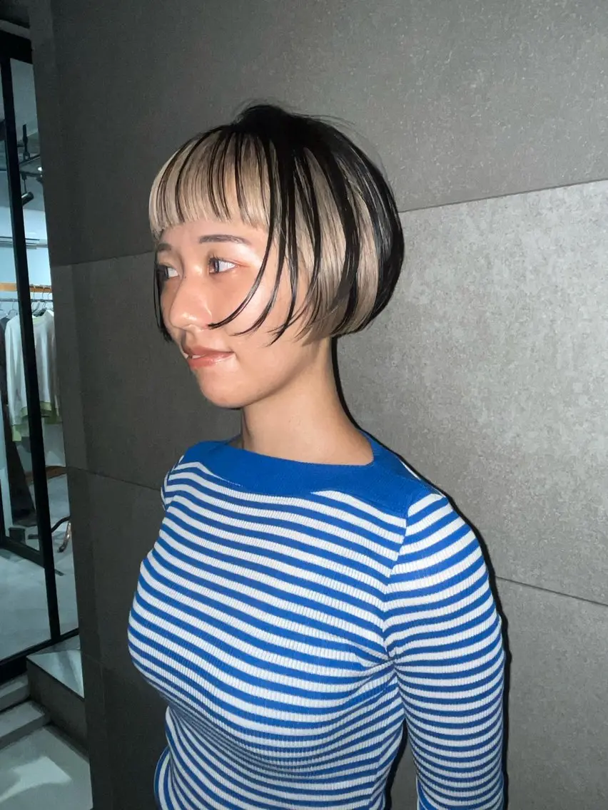 ショート カラー ベージュカラー 黒髪 ブリーチ ダブルカラー インナーカラー ヘアカラー 似合わせパーマ/ 山本銀次郎のヘアスタイル