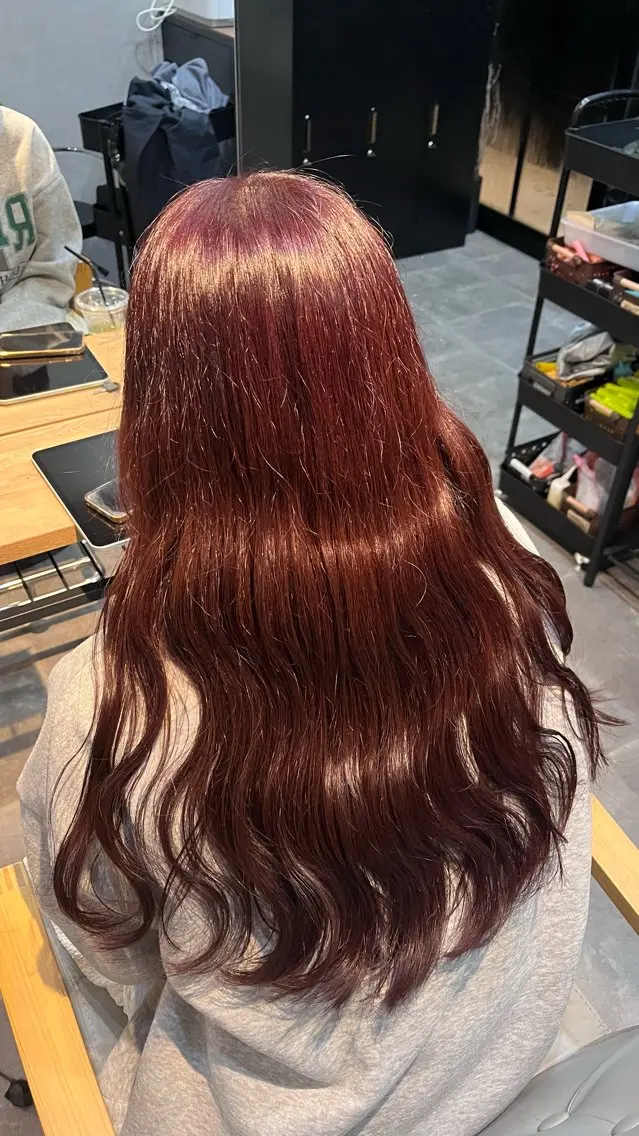 ロング カラー ブリーチ カシス ブリーチなしカラー レッドカラー MOOD 四日市駅 美容室のヘアスタイル