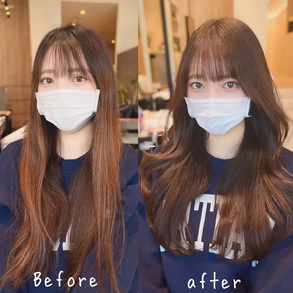 セミロング カラー 透明感カラー レイヤーカット 似合わせカット カット ヘアカラー トリートメント 奥田 蓮のヘアスタイル