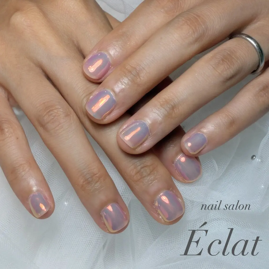 ネイル オーロラネイル ピンク ハンドネイル nail salon Éclatのネイルデザイン