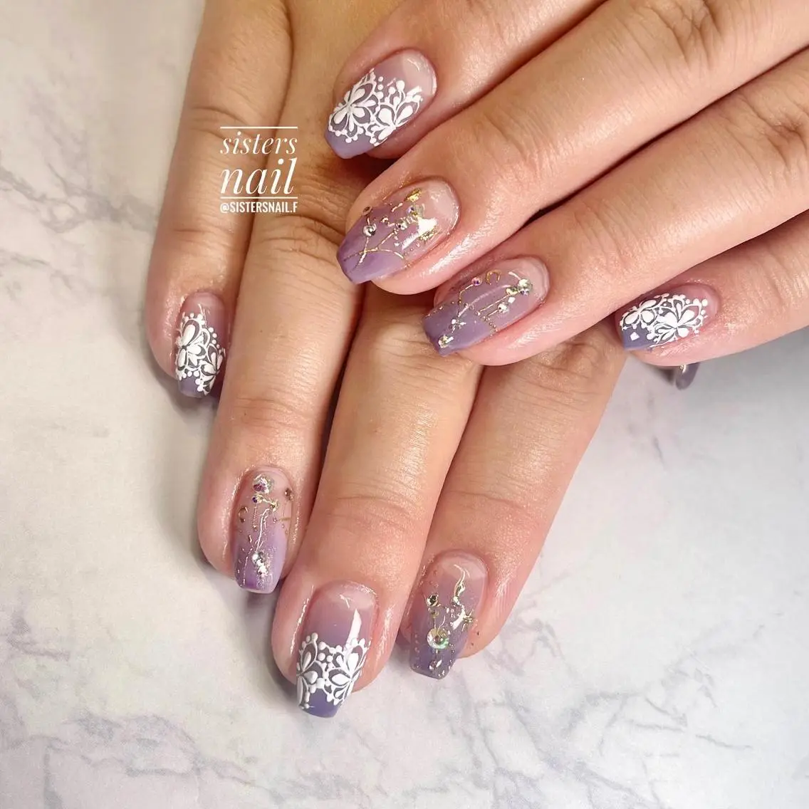 ネイル アートネイル ジェルネイル グラデーション レース マグネットネイル sisters nail.fのネイルデザイン