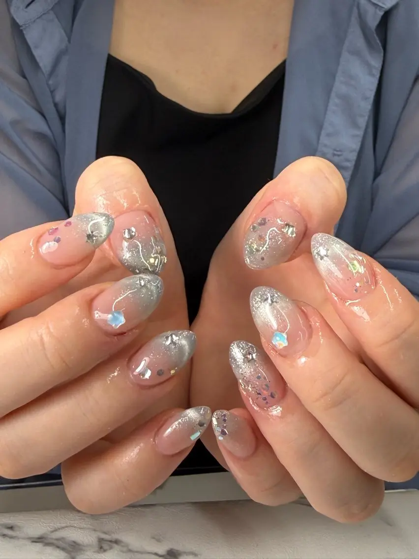 ネイル フットネイル 氷ネイル・うるうるネイル マットネイル ニュアンスネイル リボン ハンドネイル Akina Nailのネイルデザイン