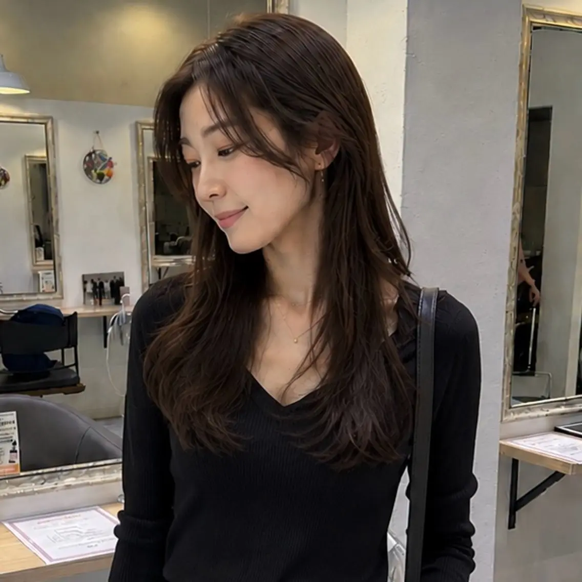 ロング 顔まわりレイヤー レイヤーカット ロング カット トリートメント REON 髪質改善  縮毛矯正のヘアスタイル