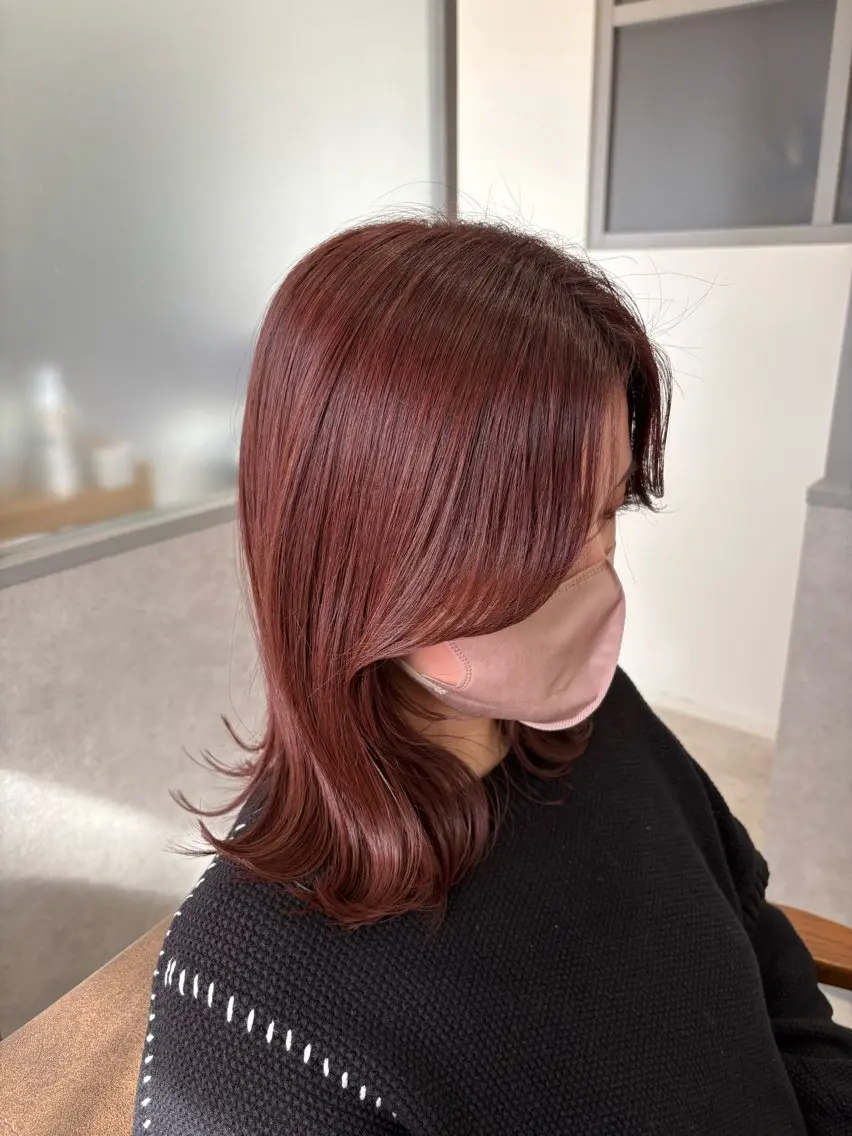 ミディアム ピンクブラウン ヘアカラー 暖色＊ベージュ ＊くらたあやかのヘアスタイル