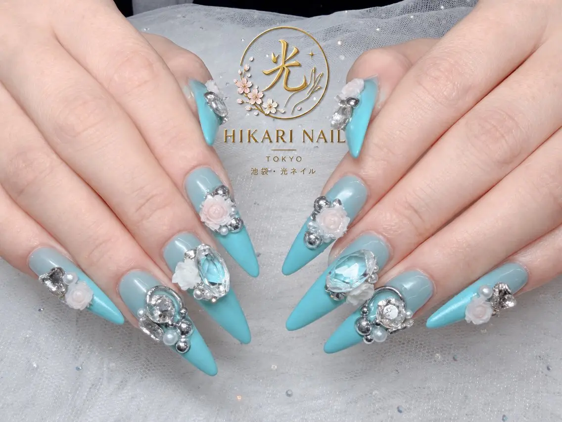 ネイル チークネイル 長さ出し フレンチネイル ガーリー ハート ハンドネイル HikariNail Ikebukuroのネイルデザイン
