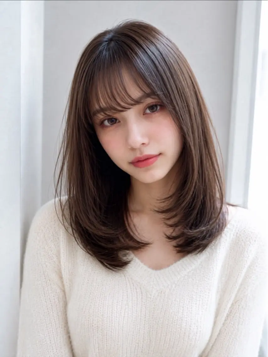 セミロング パーマ 縮毛矯正 トリートメント 韓国×艶ハイトーンが かわいい✨️リオ🍒のヘアスタイル