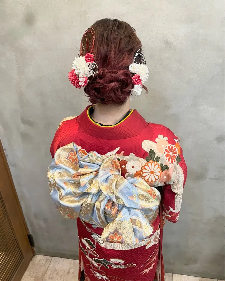 セミロング ヘアアレンジ 着付け 【ピンク/韓国ヘア/ ヘアセット】亜海のヘアスタイル