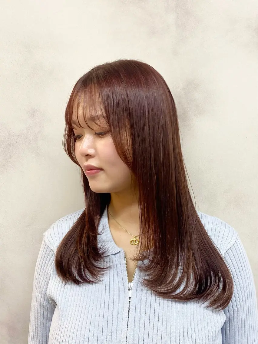 ロング ピンクブラウン レイヤーカット レイヤーカット🌼 艶カラー/長野/あやのヘアスタイル