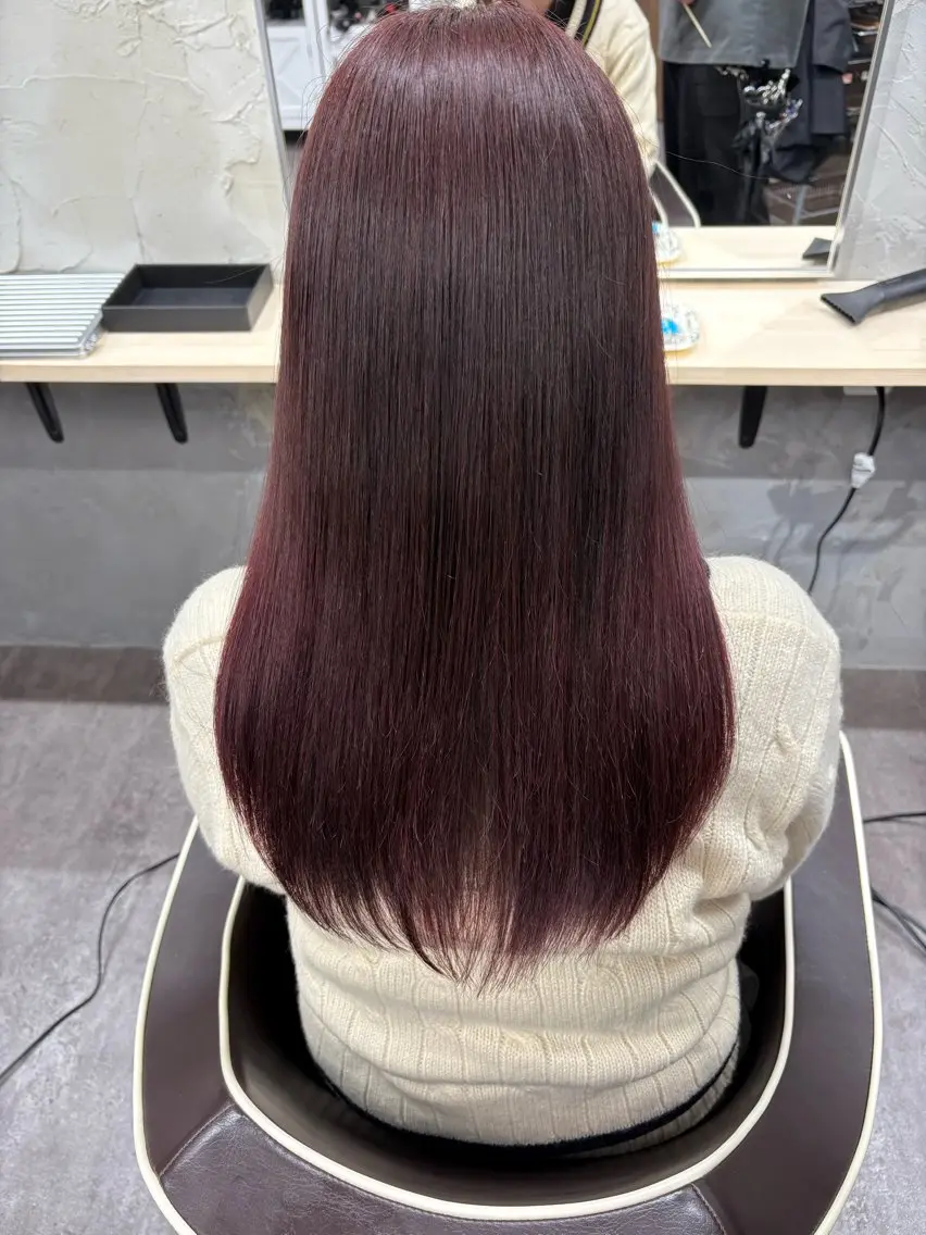 ロング カラー ボルドーカラー 高久 翔大のヘアスタイル