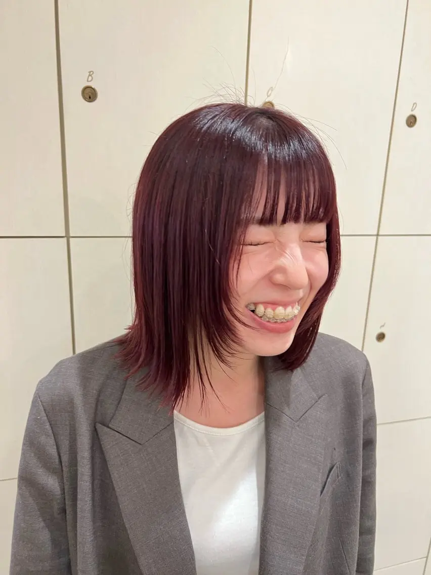 ミディアム カラー ブリーチ ブリーチなしカラー レッドカラー 顔周りカット レイヤーカット 🌷川崎/ボブ/ アレンジ/コトネ🌷のヘアスタイル