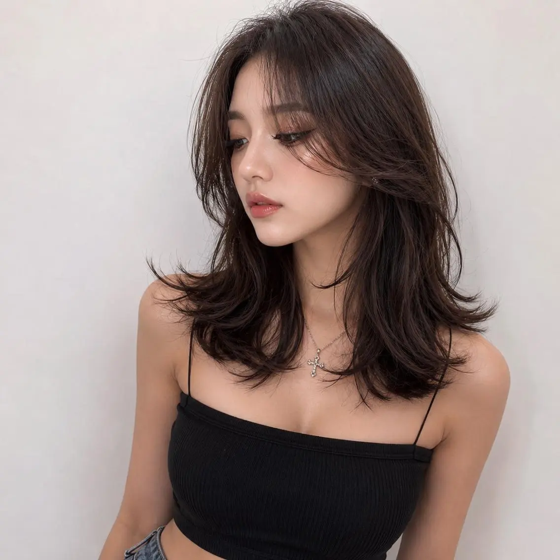 セミロング カラー ×シールエクステのヘアスタイル