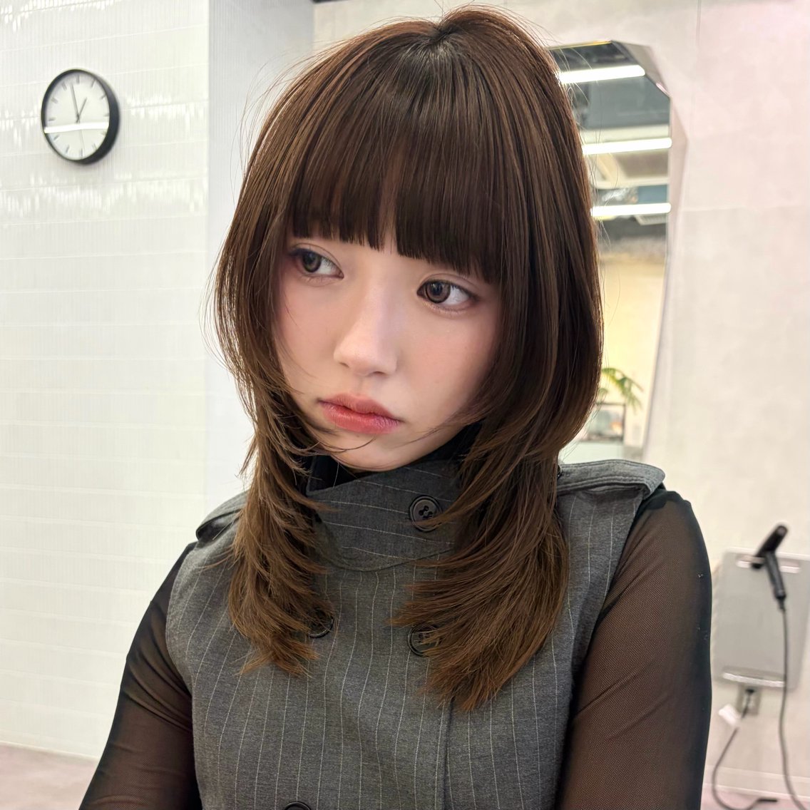 ミディアム ヘアカラー トリートメント ハッシュ/レイヤー カット横浜/心結のヘアスタイル