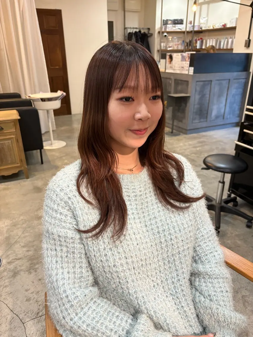ロング ハッシュカット 顔周りカット ピンク カラー🩰りりのヘアスタイル
