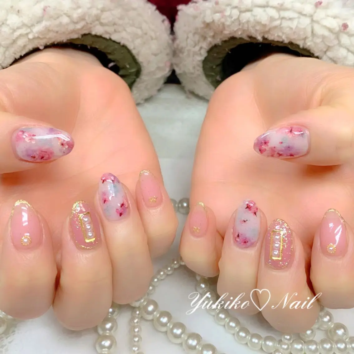 ネイル アートネイル 桜ネイル ゴージャス ハンドネイル ユキコ ネイルのネイルデザイン