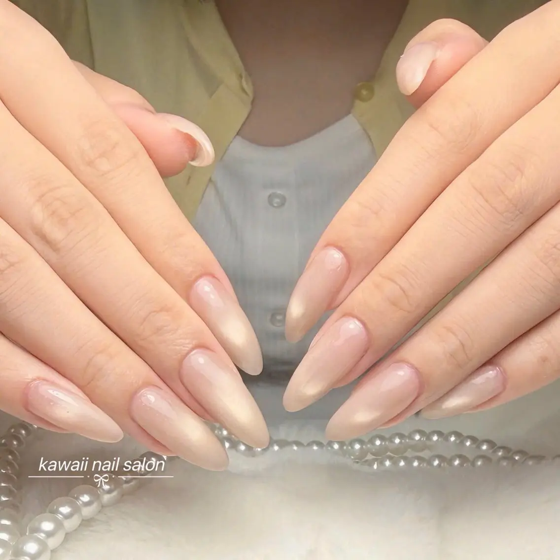 ネイル ドット フレンチネイル 韓国ネイル マグネットネイル オフィスネイル Kawaii Nail Salonのネイルデザイン