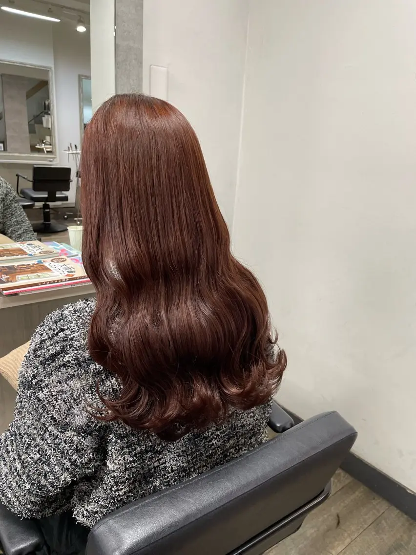 ロング カラー ブラウンカラー オレンジ オレンジブラウン ヘアカラー Anju／ 小顔カットのヘアスタイル