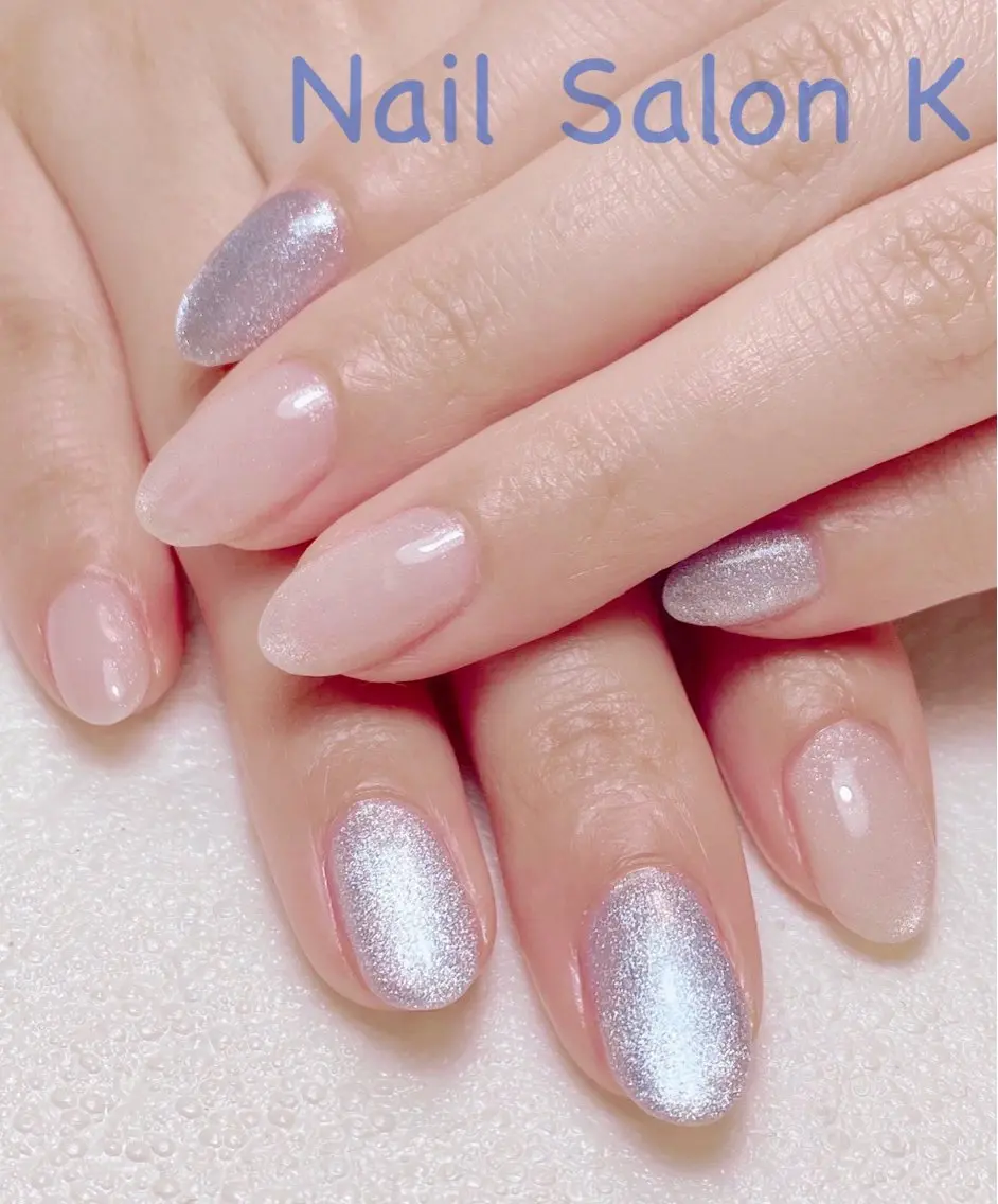 ネイル ブルー マグネットネイル ホワイト ハンドネイル Nail Salon K 🧸美爪育成のネイルデザイン