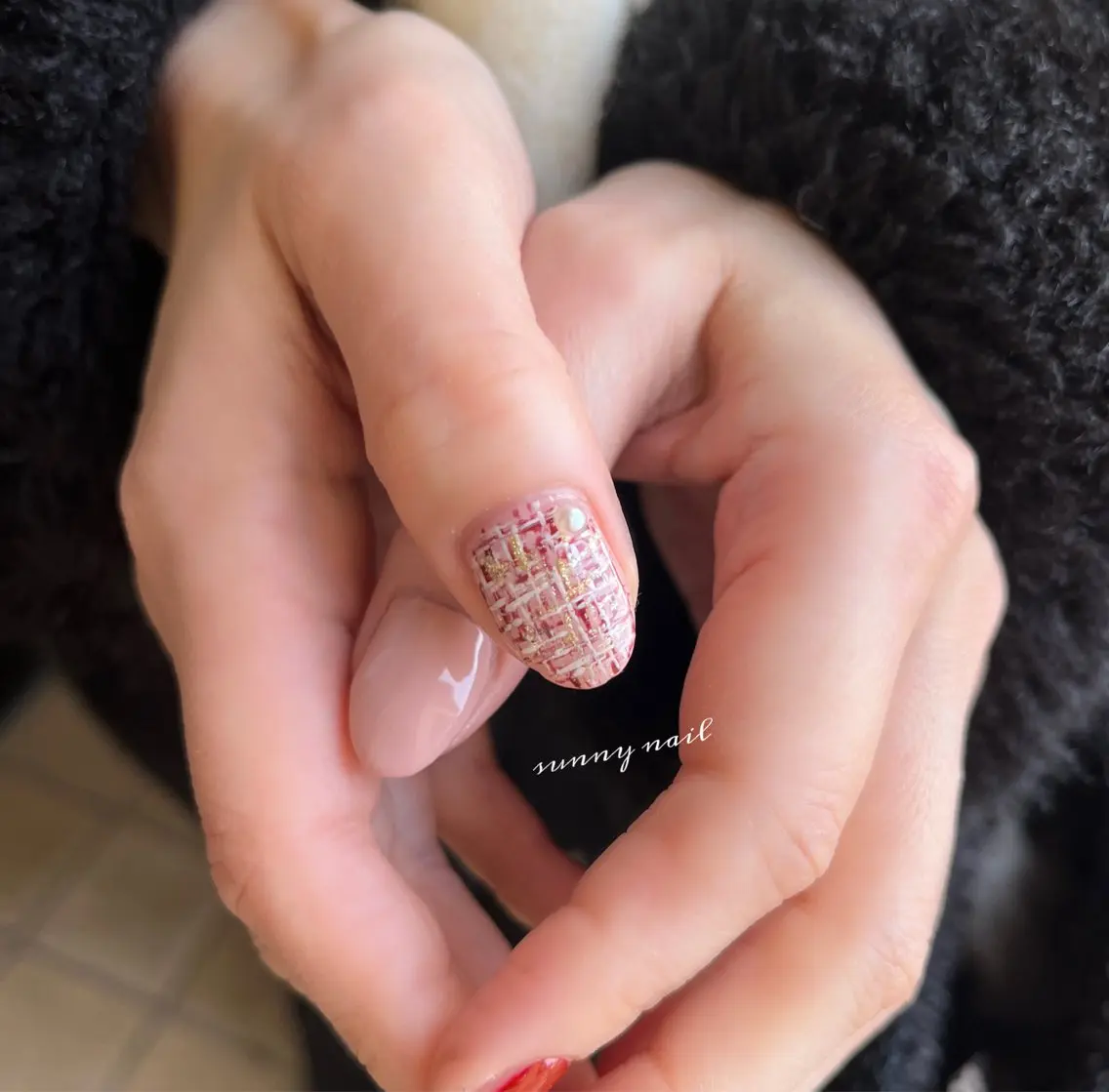ネイル ボルドー ジェルネイル パラジェル ツイードネイル バレンタイン sunny nailのネイルデザイン