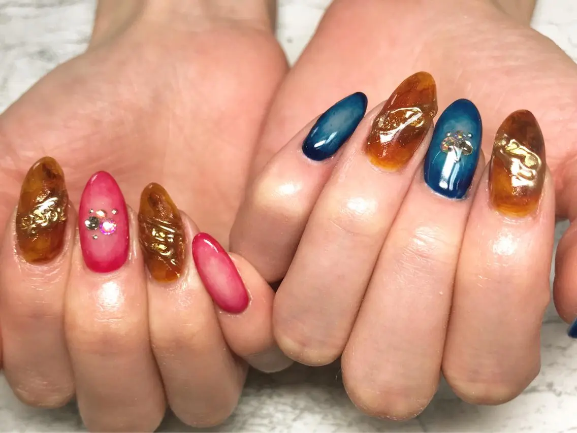 ネイル べっ甲ネイル フットネイル ニュアンスネイル シンプルネイル 春ネイル nail fufla ♡yamane♡のネイルデザイン