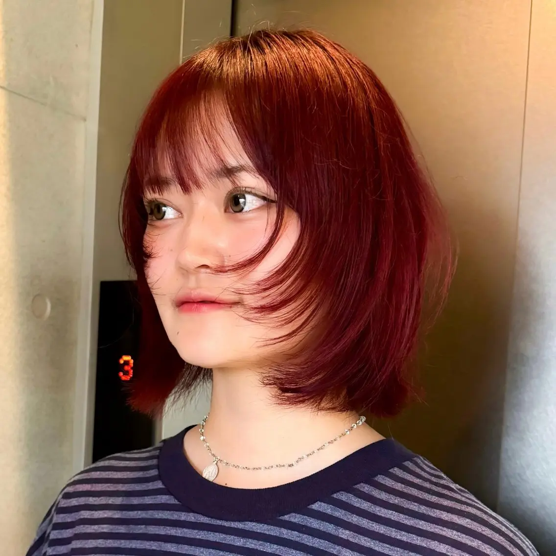 ミディアム カラー ボブレイヤー ボブ レイヤーカット カット ヘアカラー トリートメント 柔め透明感血色カラー 暖色/レイヤー/ゆいのヘアスタイル