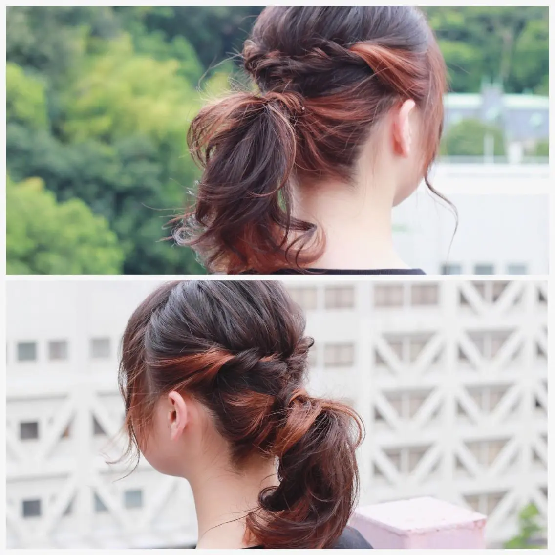 ミディアム カラー ヘアアレンジ ポニーテール インナーカラー オレンジ カット Viage （ビアージュ）のヘアスタイル