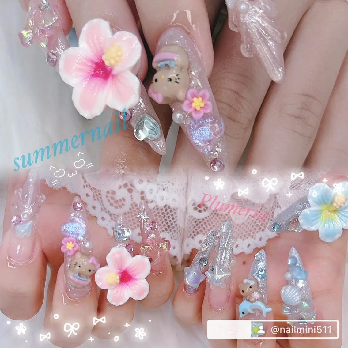 ネイル クリアネイル フレンチネイル ガーリー ロングネイル ハンドネイル mini nailのネイルデザイン