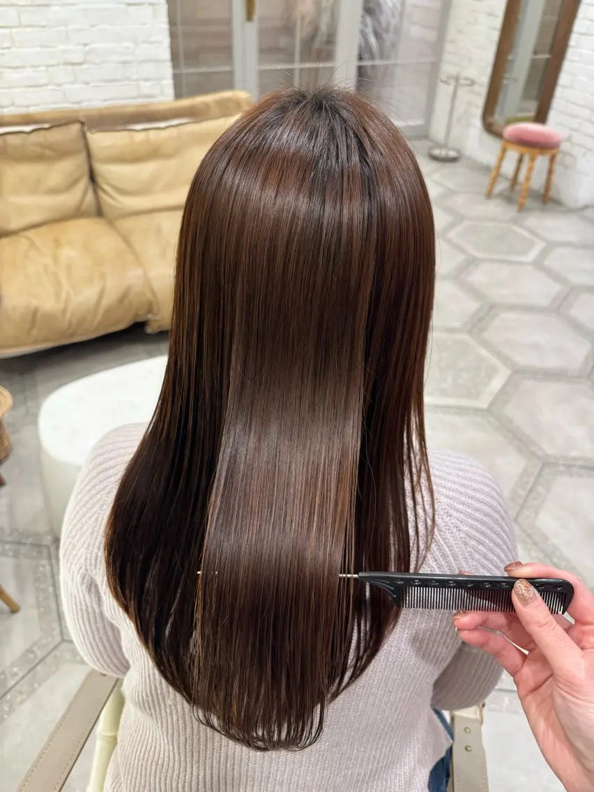 ロング 髪質改善 縮毛矯正 トリートメント カット ヘアカラー 縮毛矯正 トリートメント 堀江美容室 千晶のヘアスタイル