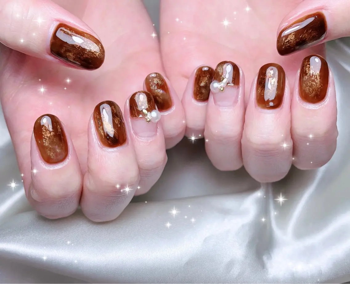 ネイル アートネイル べっ甲ネイル ミラーネイル ハンドネイル FLARE NAIL フレアネイルのネイルデザイン