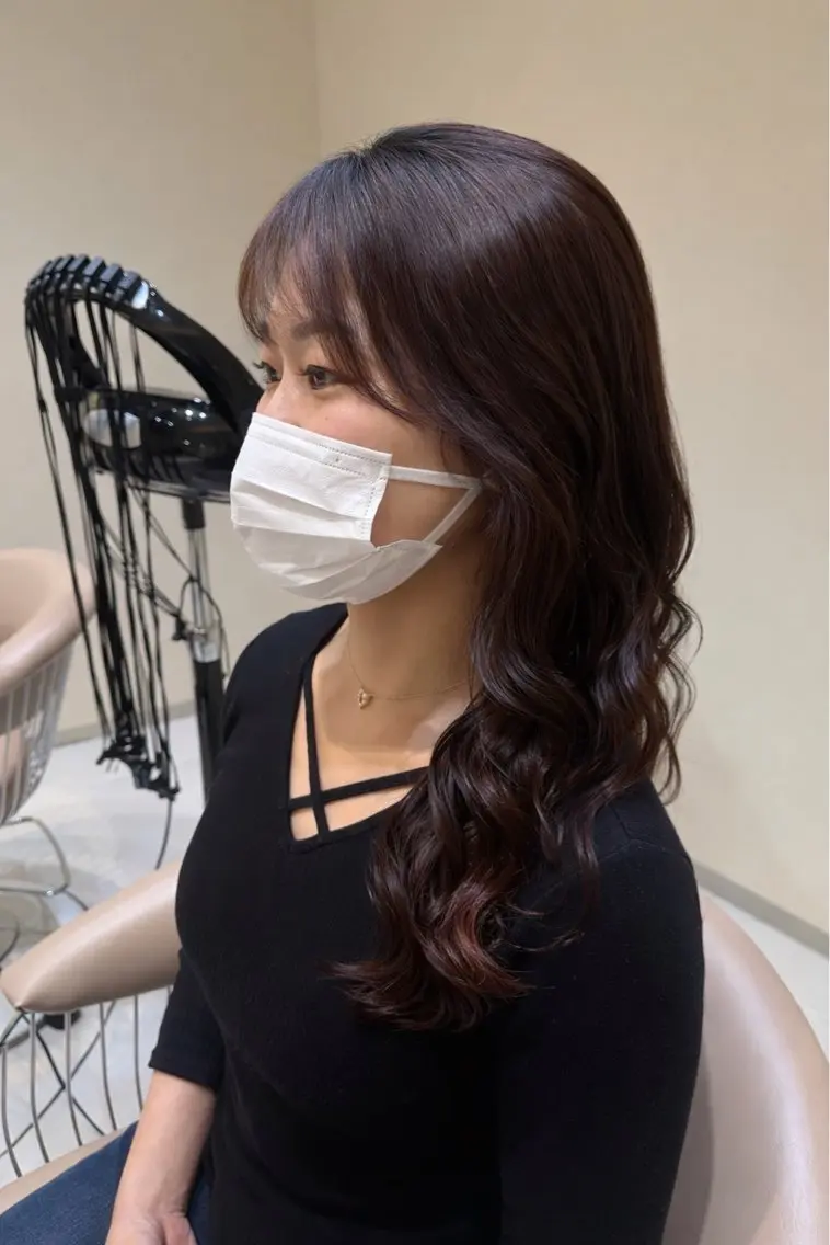 ロング パーマ 顔周りカット カット パーマ 阪上 沙織のヘアスタイル