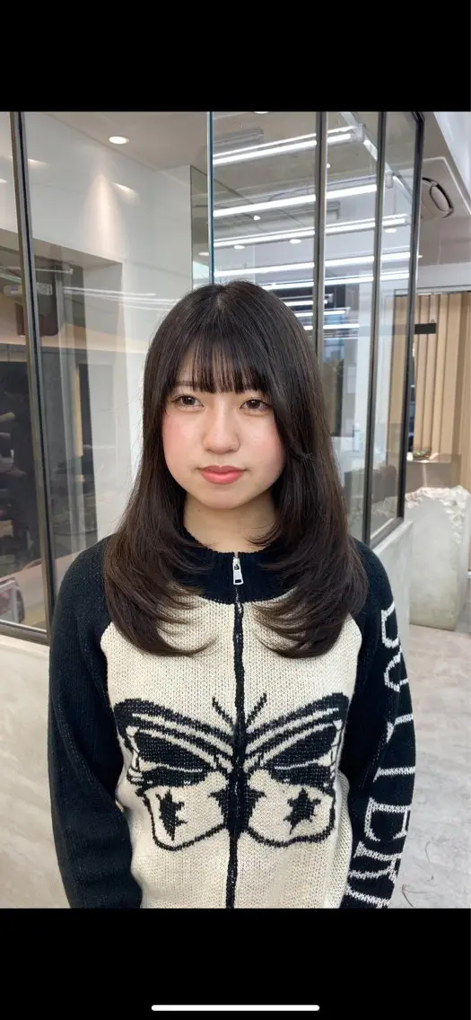 セミロング パーマ セミロングパーマ 韓国風ヘア レイヤーカット レイヤーボブ縮毛矯正 韓国RINAのヘアスタイル