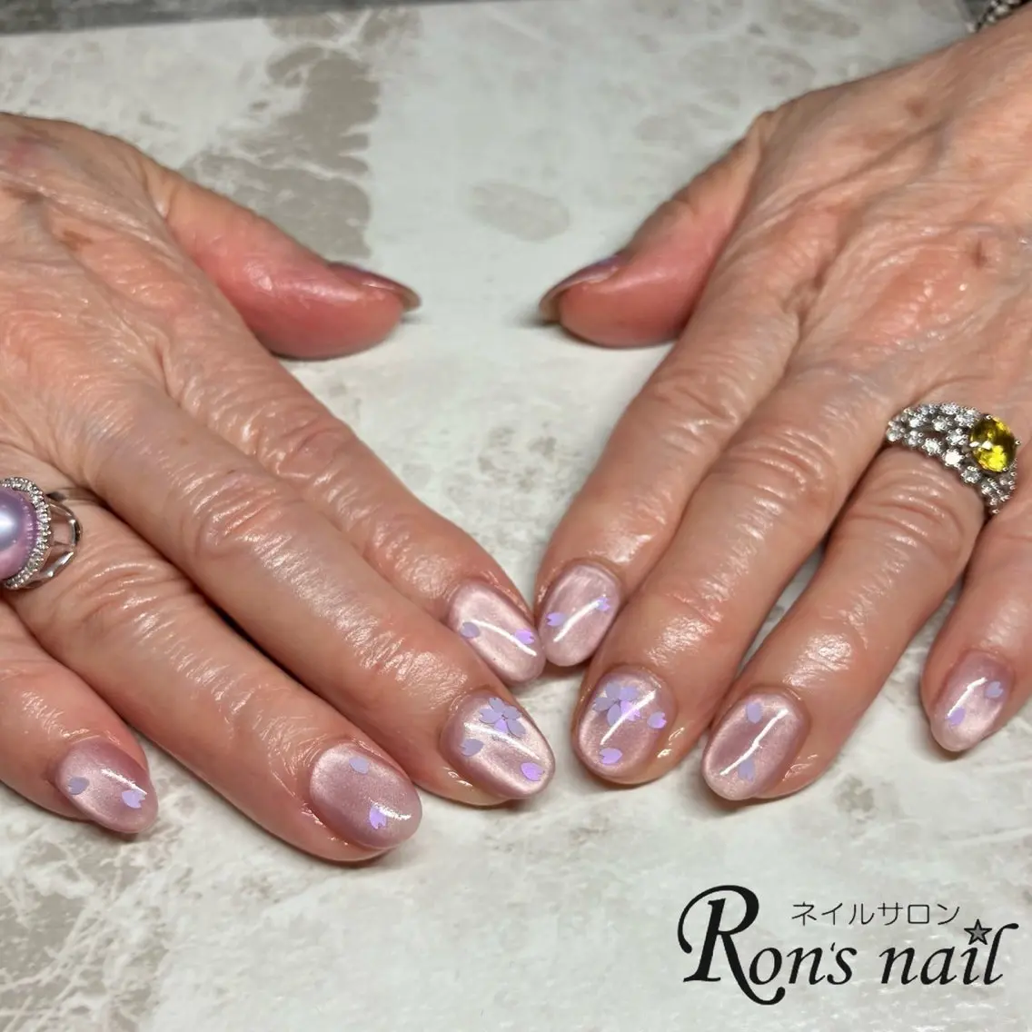 ネイル 桜ネイル ホログラムネイル マグネットネイル マグネットワンカラー ワンカラーネイル Ron's nail 笹岡のネイルデザイン