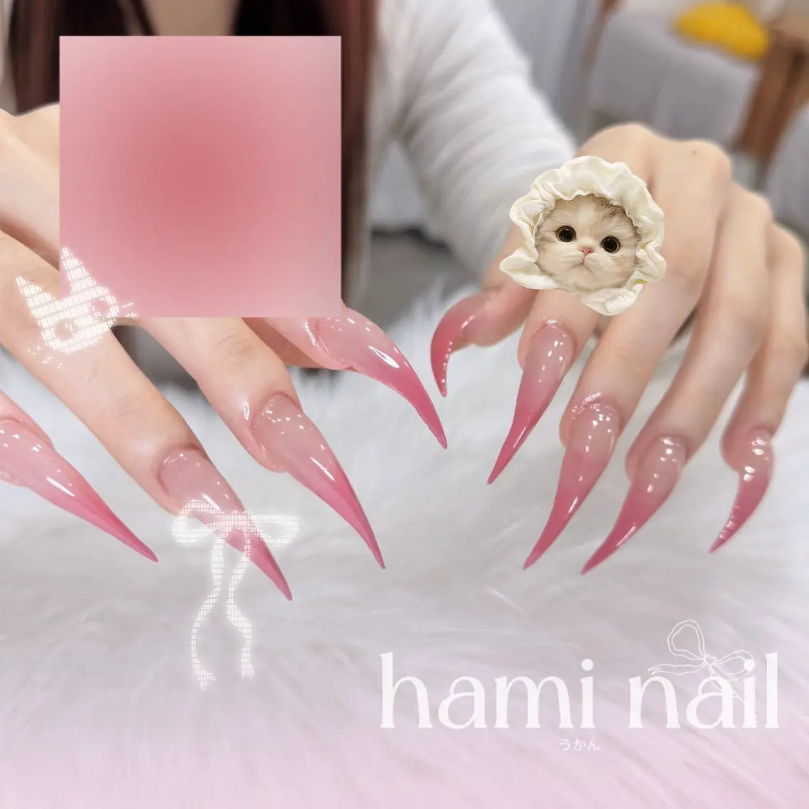ネイル ハンドネイル 🎀うかん 🎀チップ長さ出しのネイルデザイン