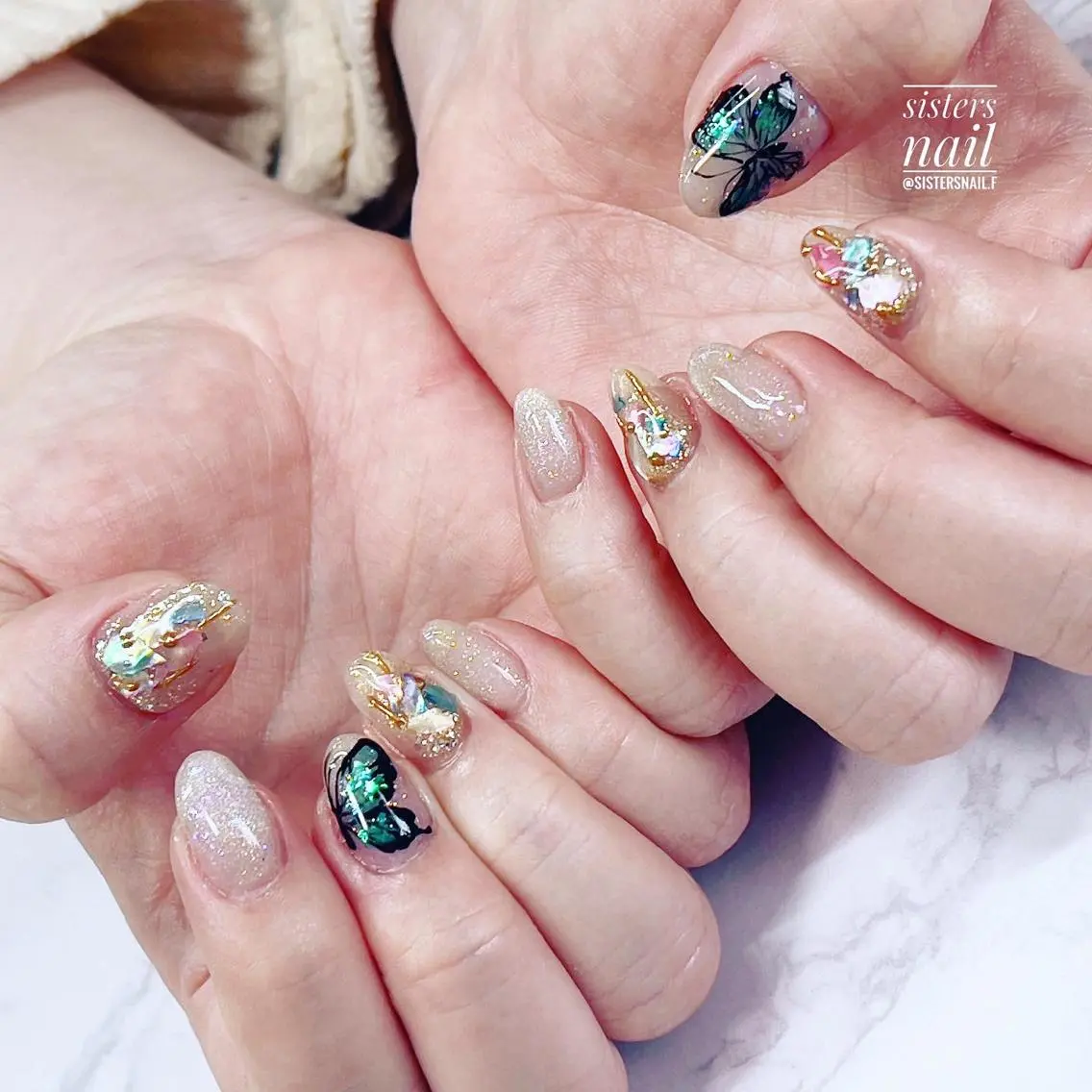 ネイル アートネイル オーロラネイル クリアネイル キラキラネイル ラメ(グリッター) sisters nail.fのネイルデザイン