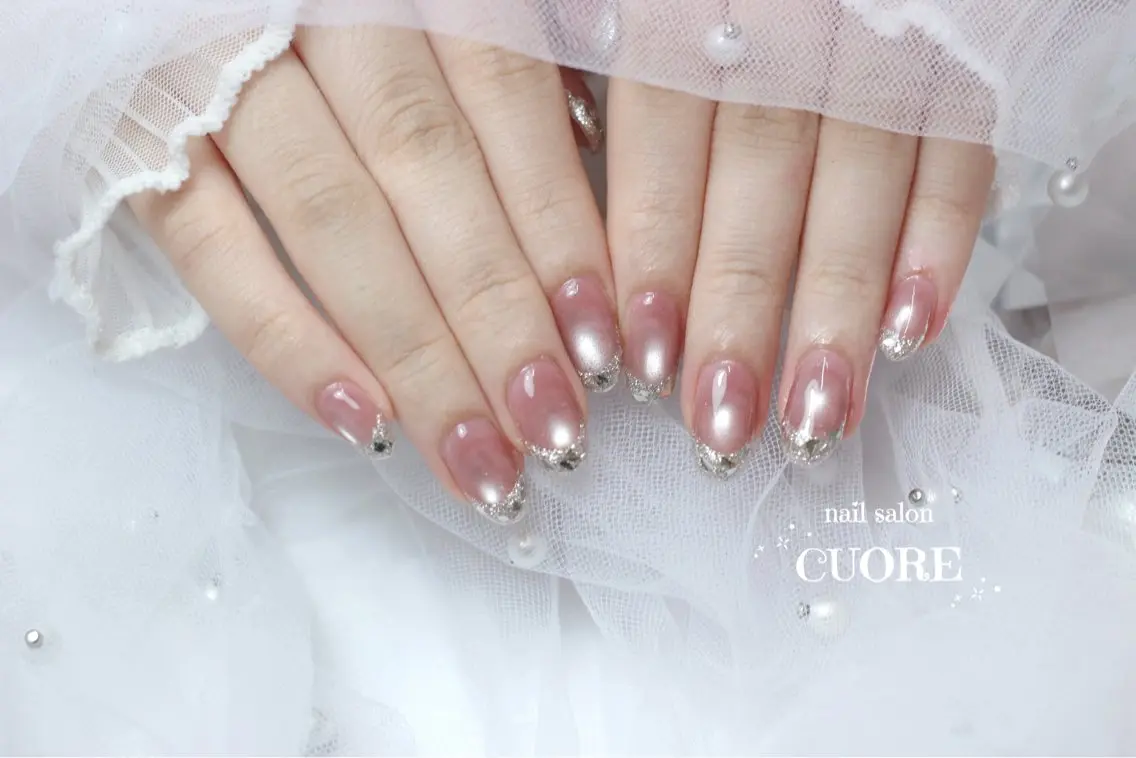 ネイル フレンチネイル ガラスフレンチ マグネットネイル オフィスネイル シンプルネイル ハンドネイル nail salon CUOREのネイルデザイン