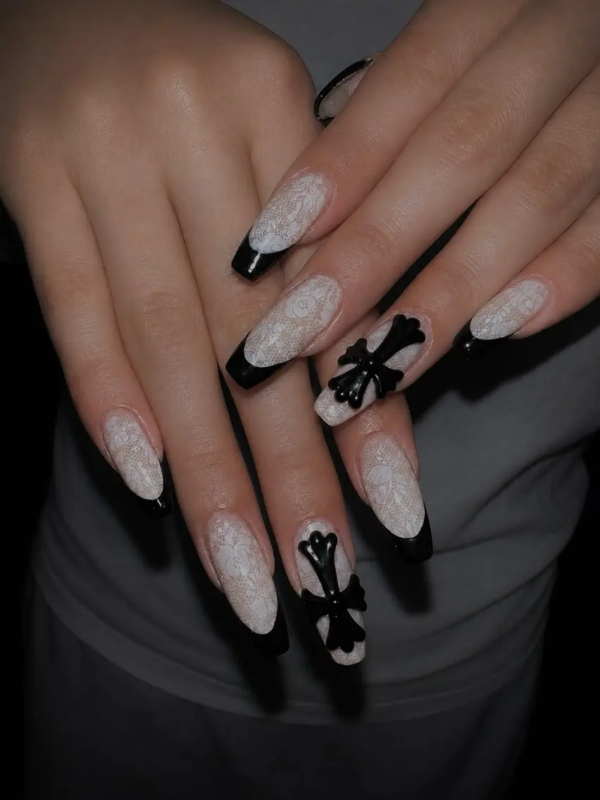ネイル フレンチネイル レース ホワイト ハンドネイル solea nail /sakiのネイルデザイン