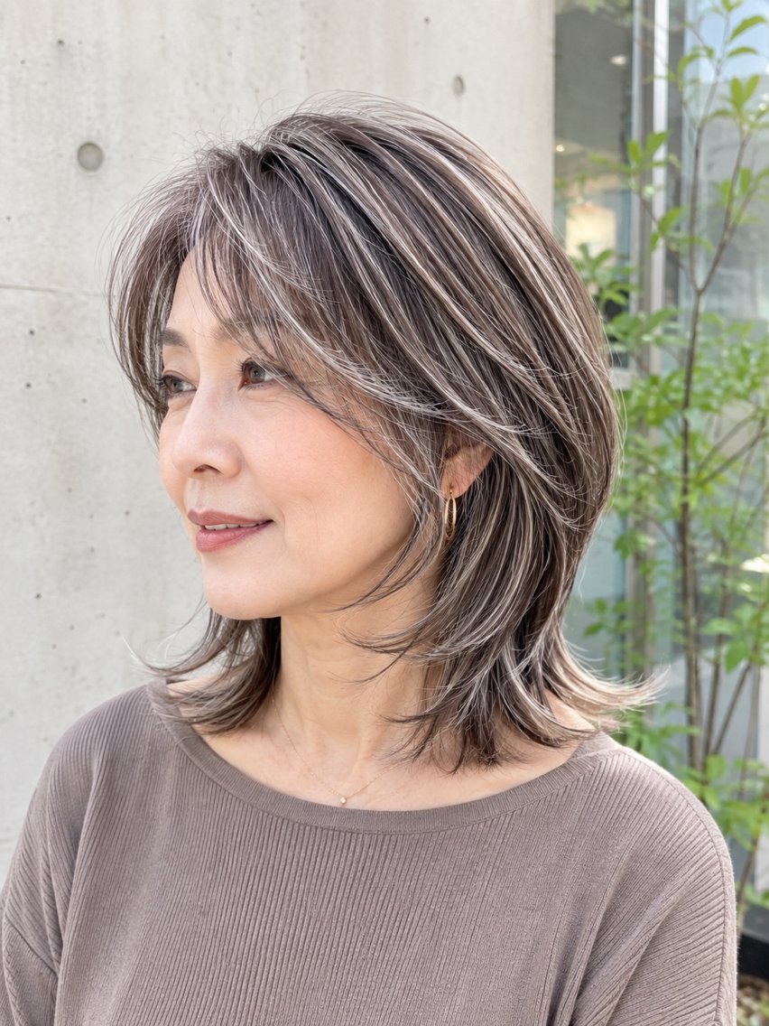 ミディアム 卒業式のヘアスタイル ハイライト カット ヘアカラー 土屋 文人のヘアスタイル