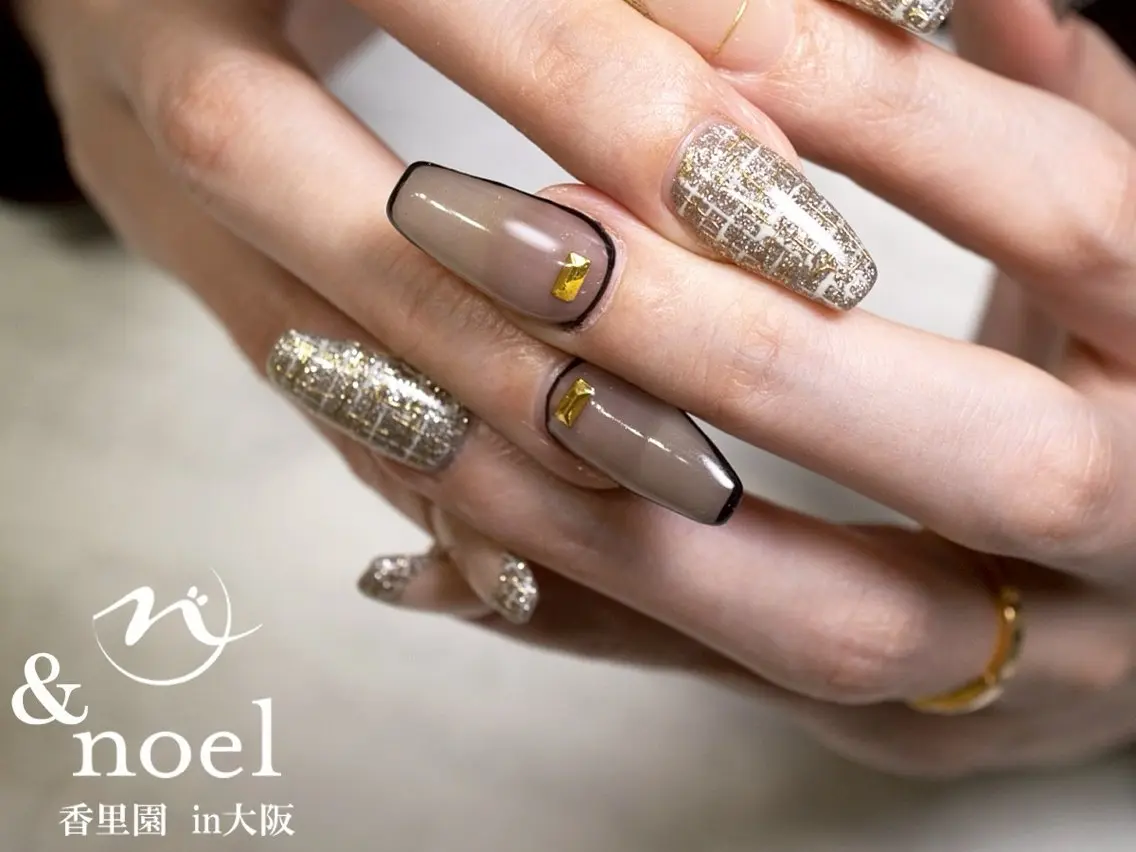 ネイル ブラウン ニュアンスネイル ツイードネイル ハンドネイル Nailsalon ＆Noelのネイルデザイン