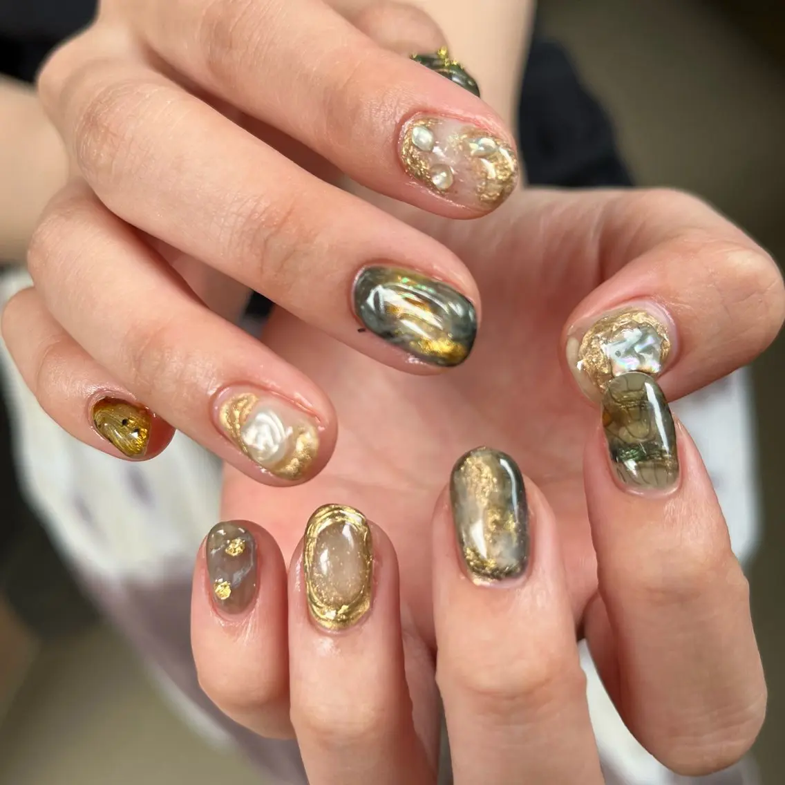 ネイル グリーン ハンドネイル vegh. nail/阿波座のネイルデザイン