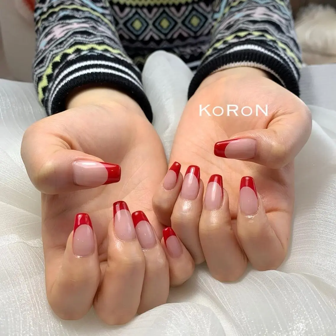 ネイル フレンチネイル 赤色 自宅サロン鎌倉 KORONのネイルデザイン