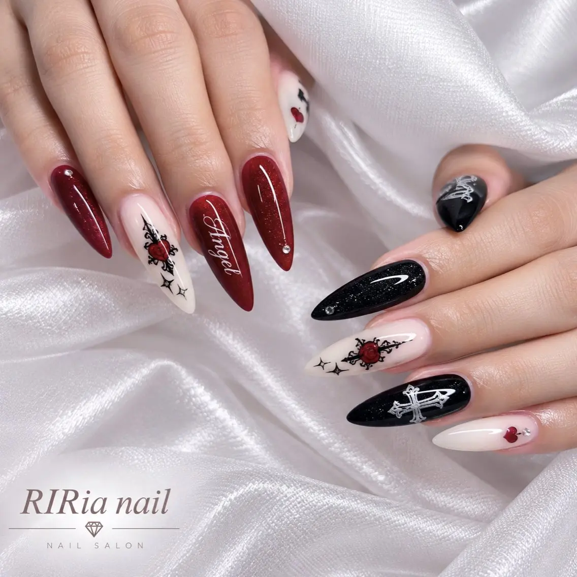 ネイル ボルドー ハート ハンドネイル 🎀RIRia nail🎀のネイルデザイン