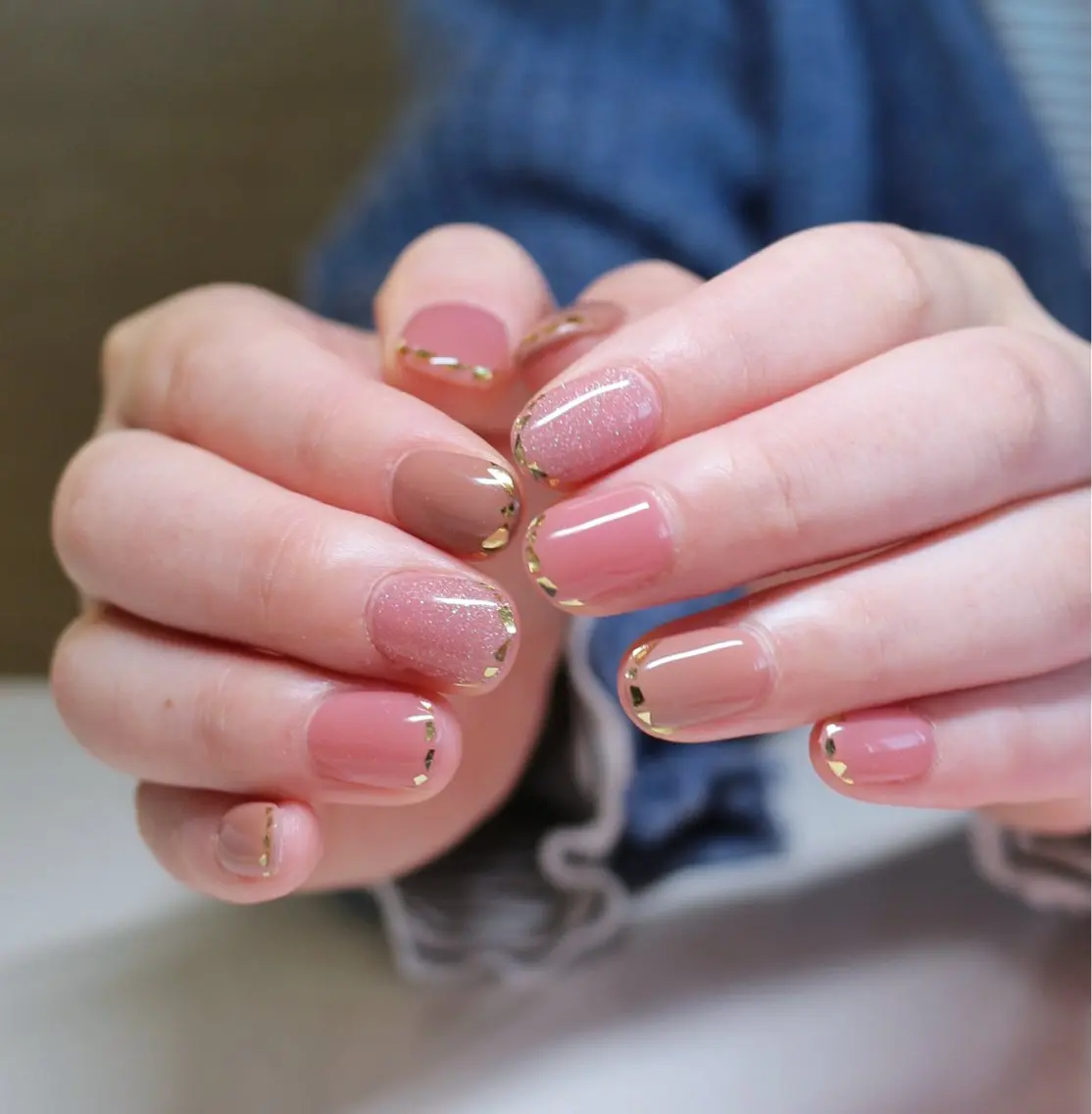 ネイル フレンチネイル キラキラネイル 韓国ネイル ラメ(グリッター) ピンク ハンドネイル Baku Nailsのネイルデザイン