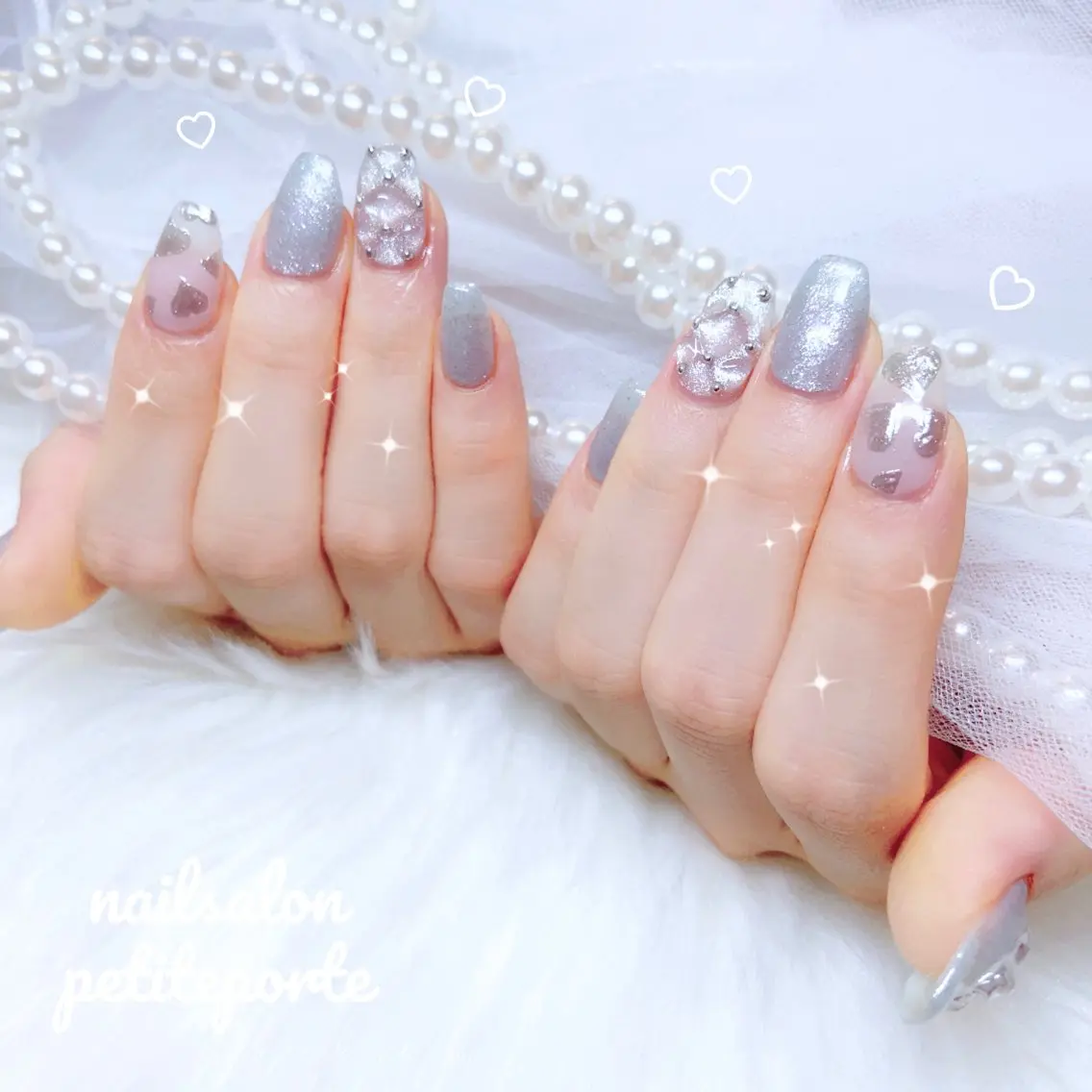 ネイル アートネイル ハート キラキラネイル マグネットネイル ミラーネイル ハンドネイル petite porteのネイルデザイン