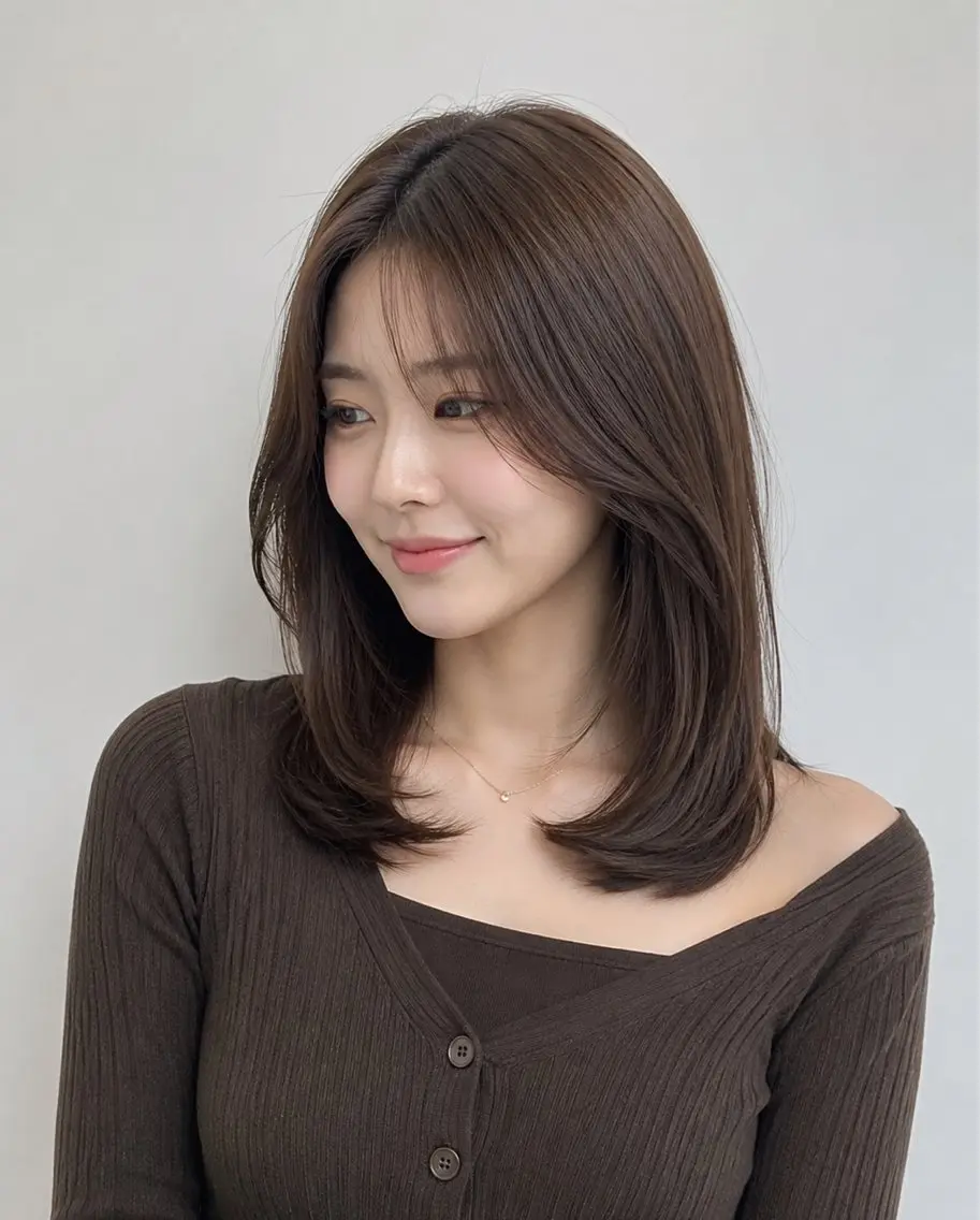 ミディアム カラー 透明感カラー くびれヘア 顔周りカット レイヤーカット 小顔カット カット ヘアカラー トリートメント モテ🤍トレンドヘア /新宿/ワカナのヘアスタイル
