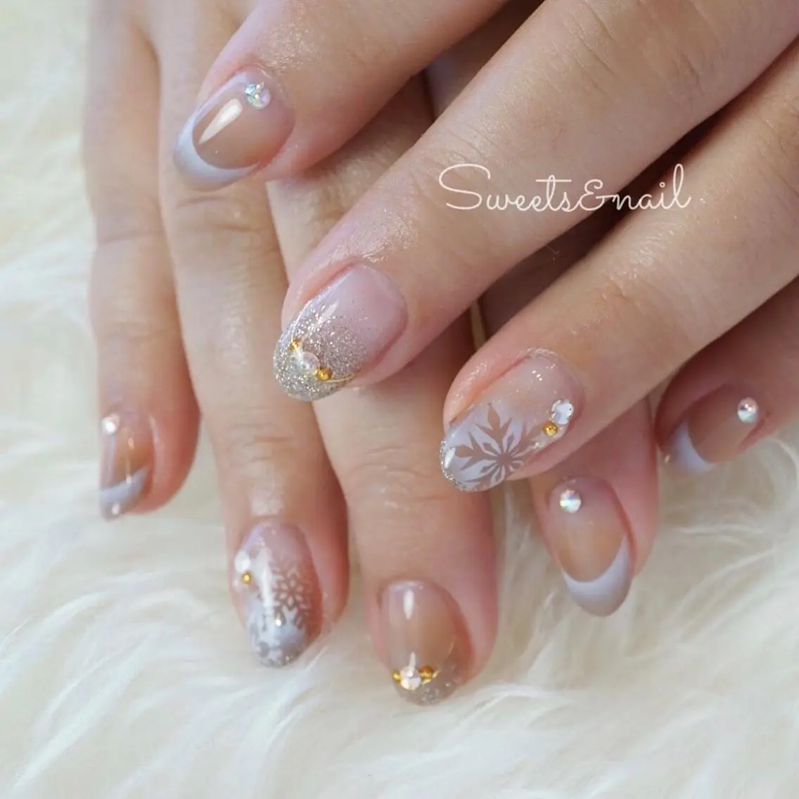 ネイル ブラウン フラッシュネイル フレンチネイル ジェルネイル グラデーション Sweets& nail みなこのネイルデザイン