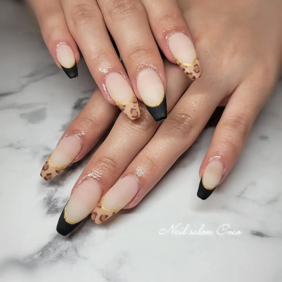 ネイル アニマル柄 フレンチネイル ロングネイル マットネイル Nail salon Coco【溝の口駅】のネイルデザイン
