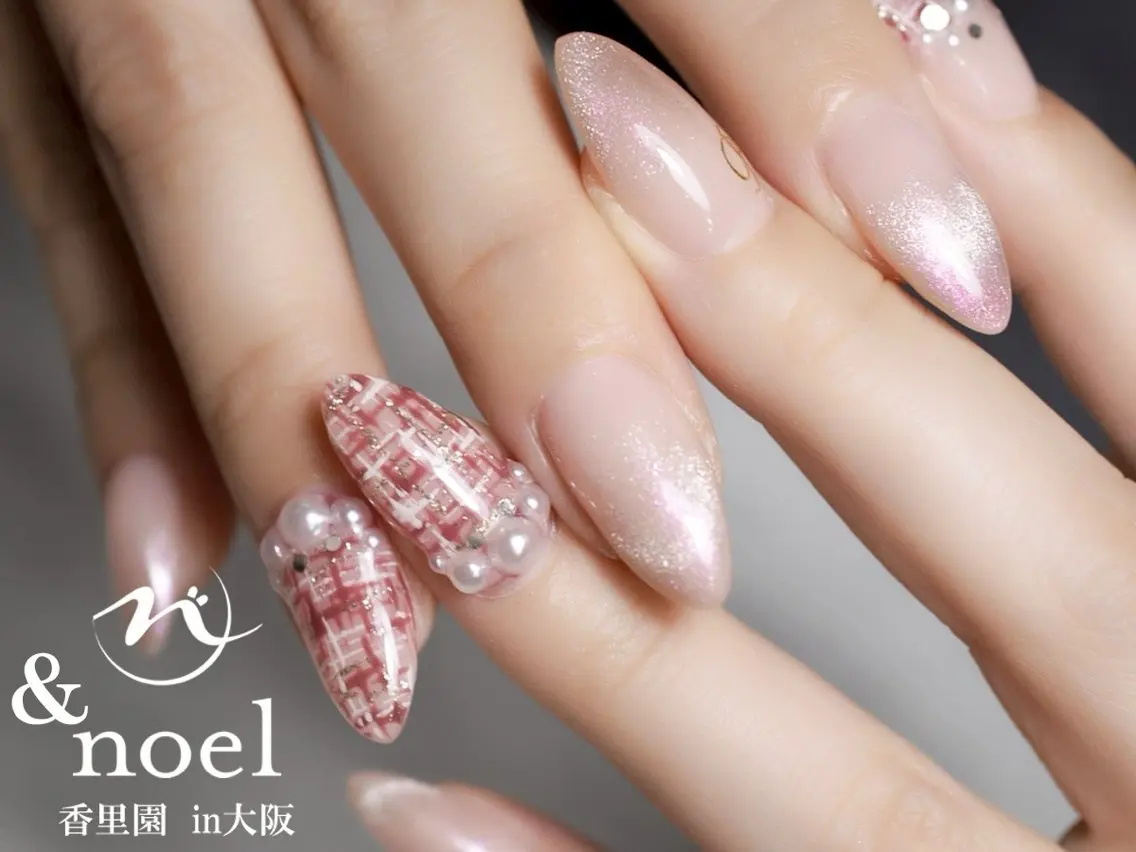ネイル フレンチネイル マグネットネイル マグネットフレンチ ピンク ピンクベージュ ハンドネイル Nailsalon ＆Noelのネイルデザイン