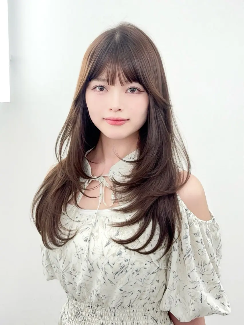 ロング カラー 透明感カラー グレージュ レイヤーカット カット ヘアカラー トリートメント 韓国ヘア/レイヤー/ 顔まわり足立遥奈のヘアスタイル