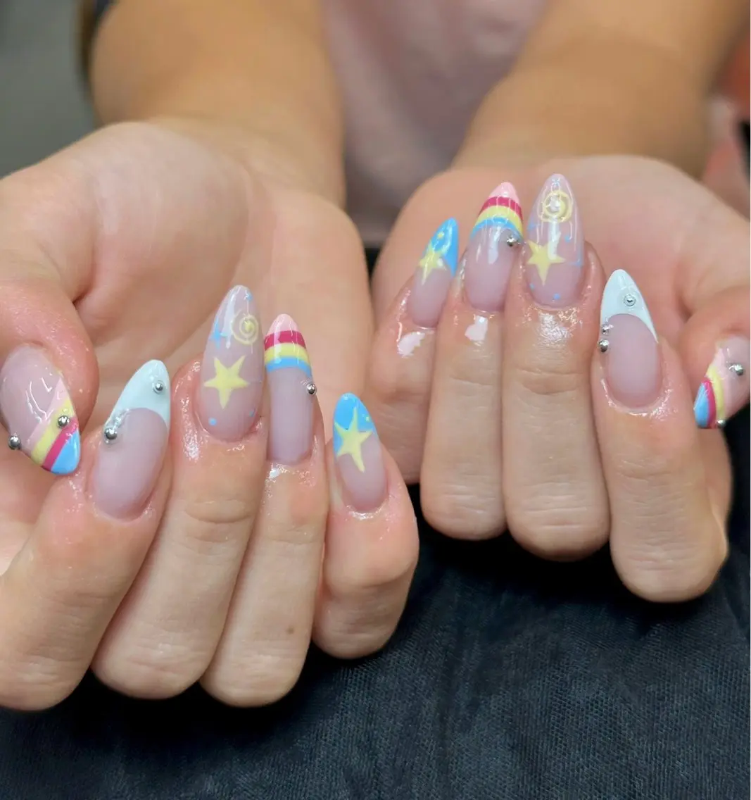 ネイル ブルー クリアネイル 韓国ネイル 夏ネイル Iconic Nailのネイルデザイン