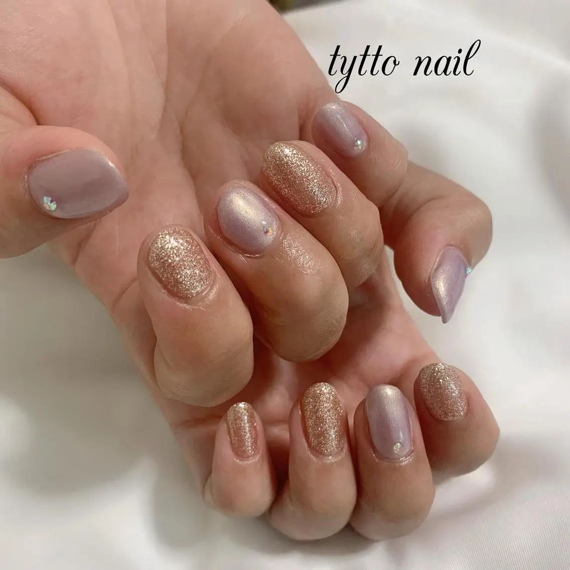 ネイル ラメ(グリッター) オフィスネイル ワンカラーネイル ピンク パープル ハンドネイル tytto nail ❤︎‪‪eri‪‪のネイルデザイン